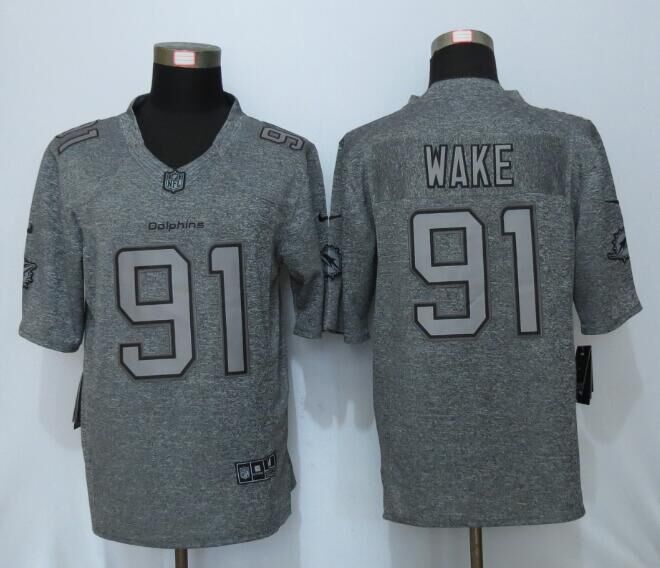 New Nike Miami Dolphins 91 Wake Gray Mens Stitched Gridiron Gray Limited Jersey