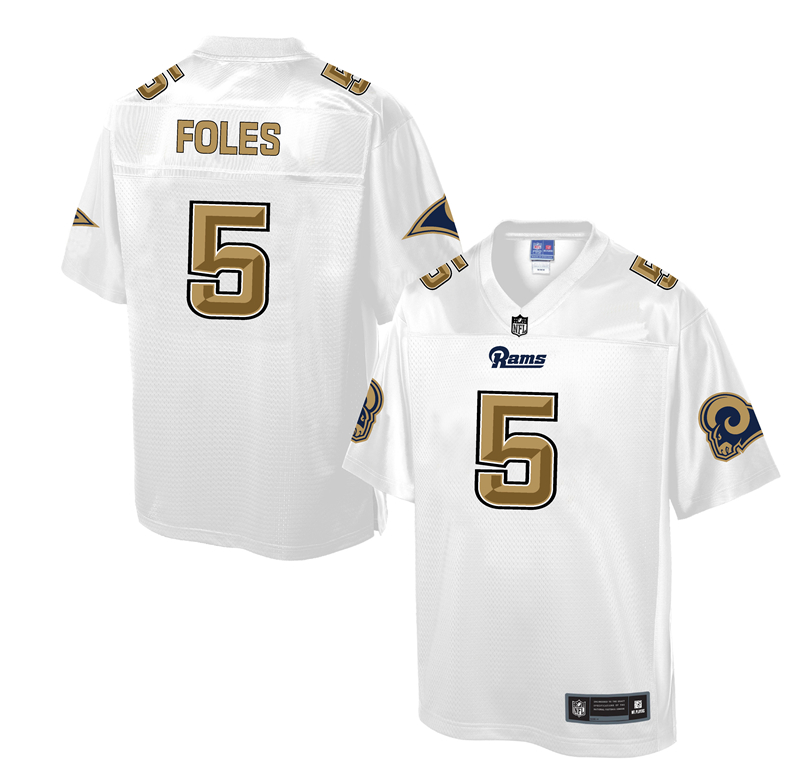 Mens Los Angeles Rams #5 Foles White Gold Collection Jersey