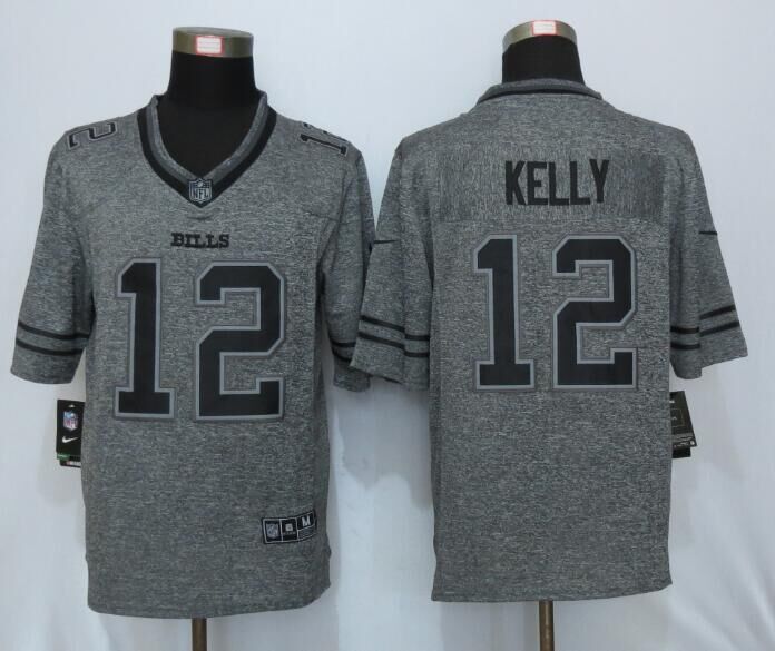 New Nike Buffalo Bills 12 Kelly Gray Mens Stitched Gridiron Gray Limited Jersey