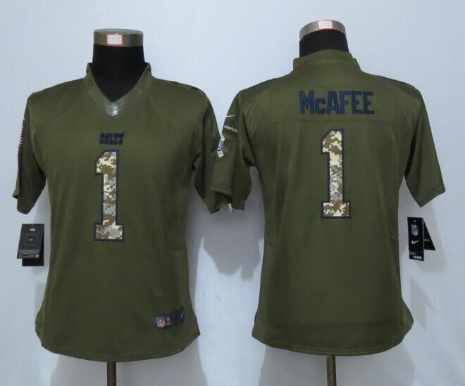 Women New Nike Indianapolis Colts 1 McAfee Green Salute To Service Limited Jersey