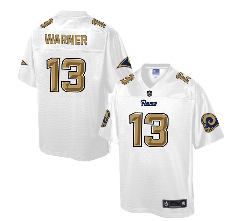 Mens Los Angeles Rams #13 Warner White Gold Collection Jersey