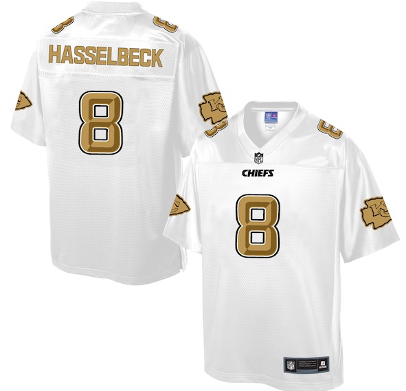 Mens NFL Kansas City Chiefs #8 Hasselbeck White Gold Collection Jersey