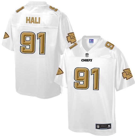 Mens NFL Kansas City Chiefs #91 Hali White Gold Collection Jersey