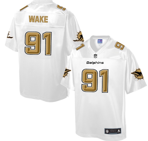 Mens NFL Miami Dolphins #91 Wake White Gold Collection Jersey