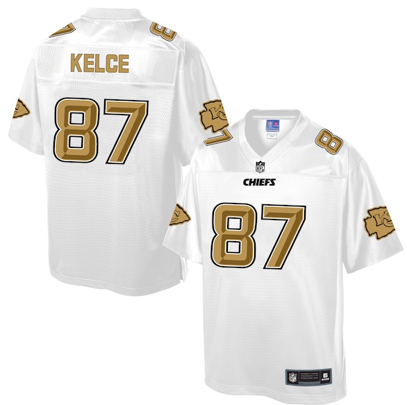 Mens NFL Kansas City Chiefs #87 Kelce White Gold Collection Jersey