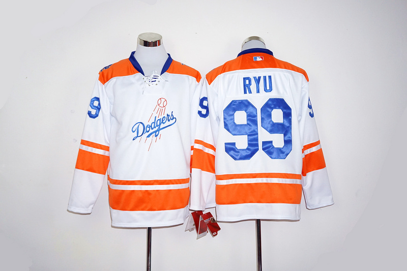 MLB Los Angeles Dodgers #99 Ryu White Long-Sleeve Jersey