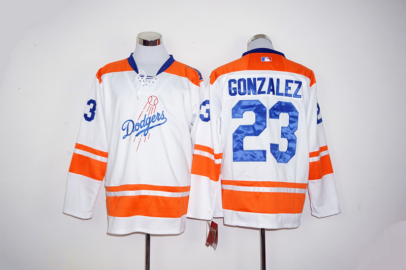 MLB Los Angeles Dodgers #23 Gonzalez White Long-Sleeve Jersey