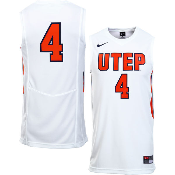 NCAA UTEP Miners #4 Nike Basketball Jersey White 
