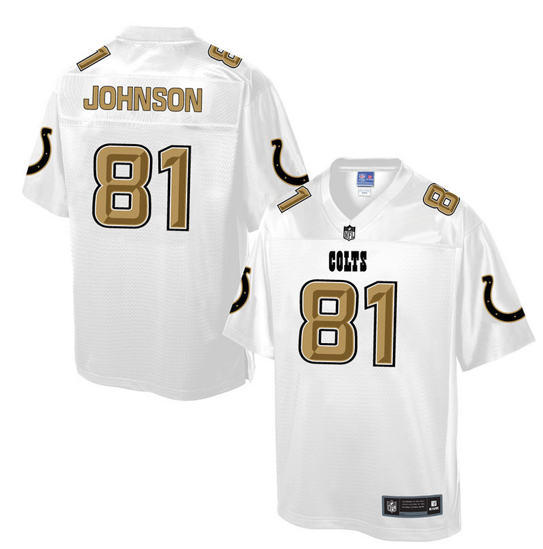Mens Indianapolis Colts #81 Johnson White Gold Collection Jersey