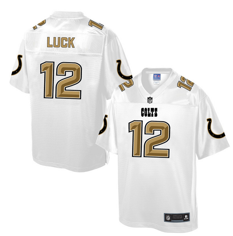 Mens Indianapolis Colts #12 Luck White Gold Collection Jersey