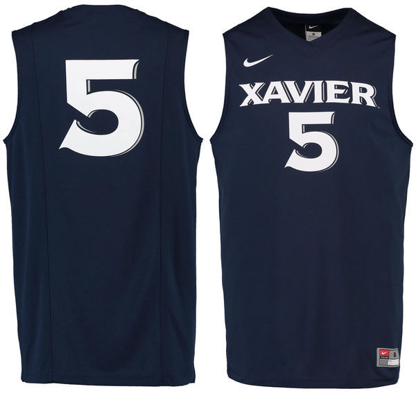 Nike Xavier Musketeers #5 Basketball Jersey Navy Blue 