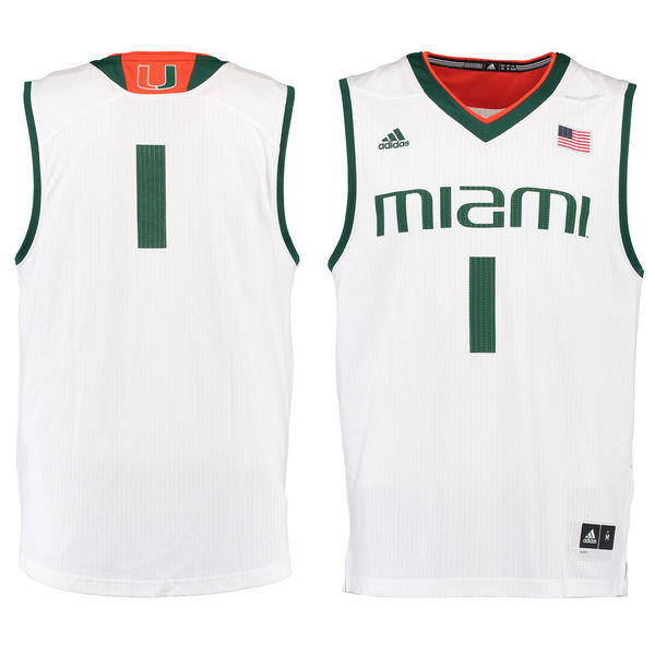 NCAA Miami Hurricanes #1 Replica Basketball Jersey - White 