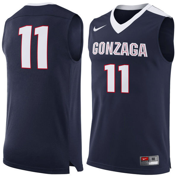NCAA #11 Gonzaga Bulldogs Nike Replica Jersey - Navy