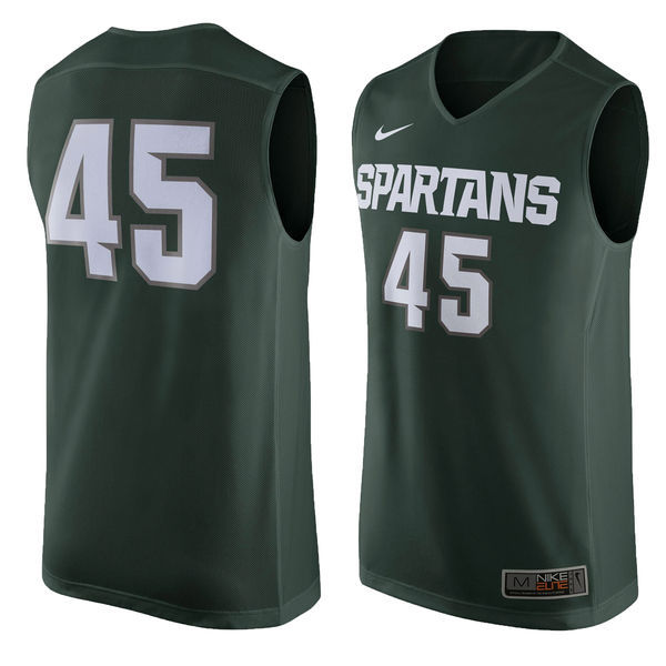 NCAA Michigan State Spartans #45 Nike Replica Basketball Jersey - Green 