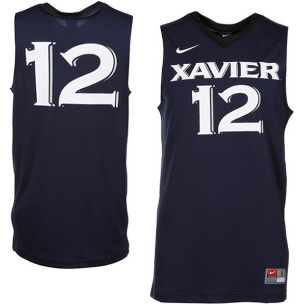 Nike Xavier Musketeers #12 Basketball Jersey Navy Blue 