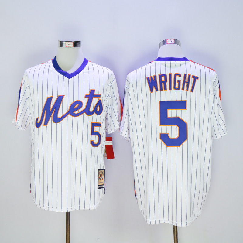 MLB New York Mets #5 Wright White Pullover Throwback Jersey