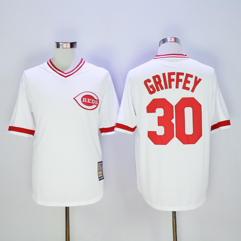 MLB Cincinnati Reds #30 Ken Griffey White Pullover Throwback Jersey