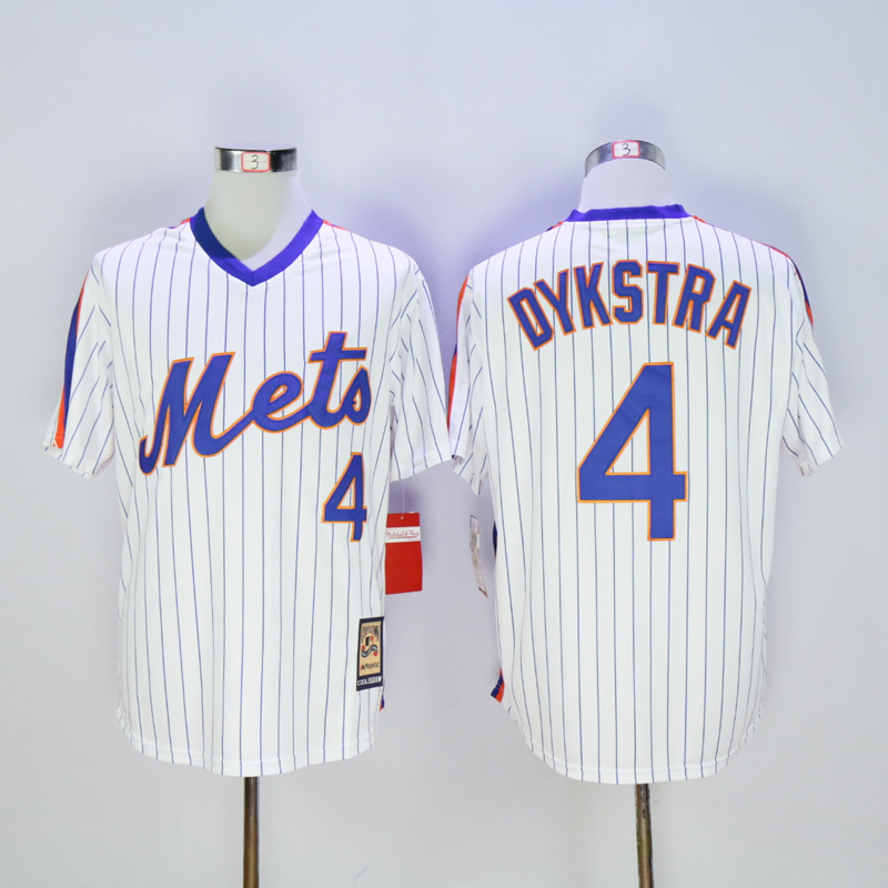 MLB New York Mets #4 Dykstra White Pullover Throwback Jersey