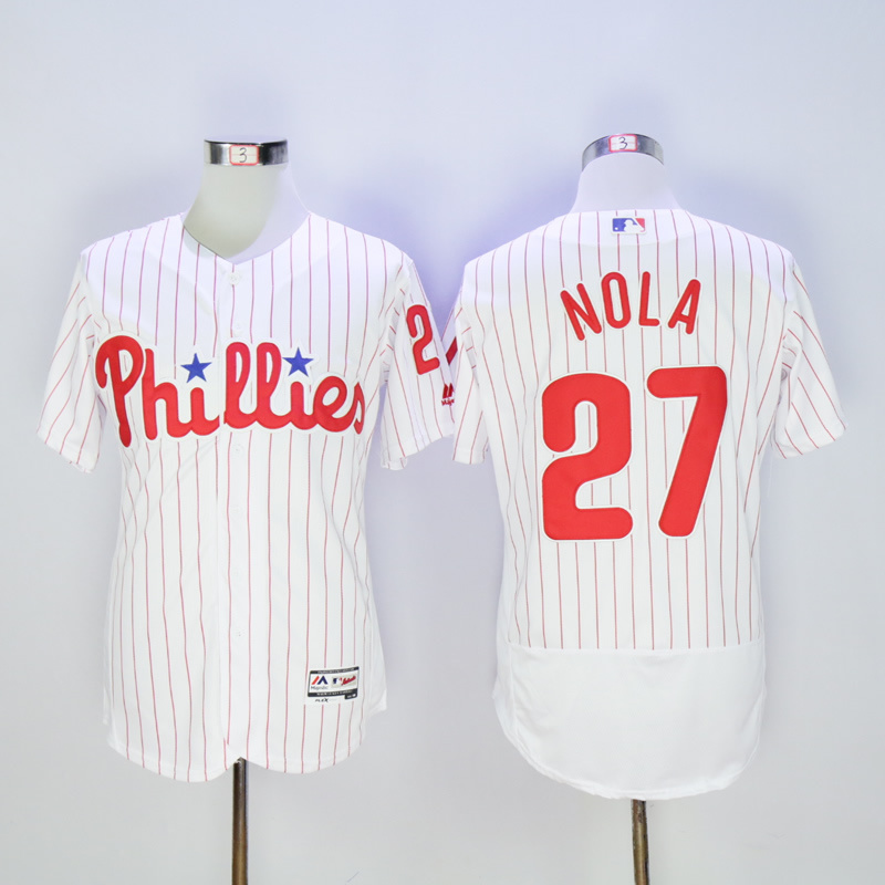 MLB Philadelphia Phillies #27 Aaron Nola White Red Pinstripe Jersey