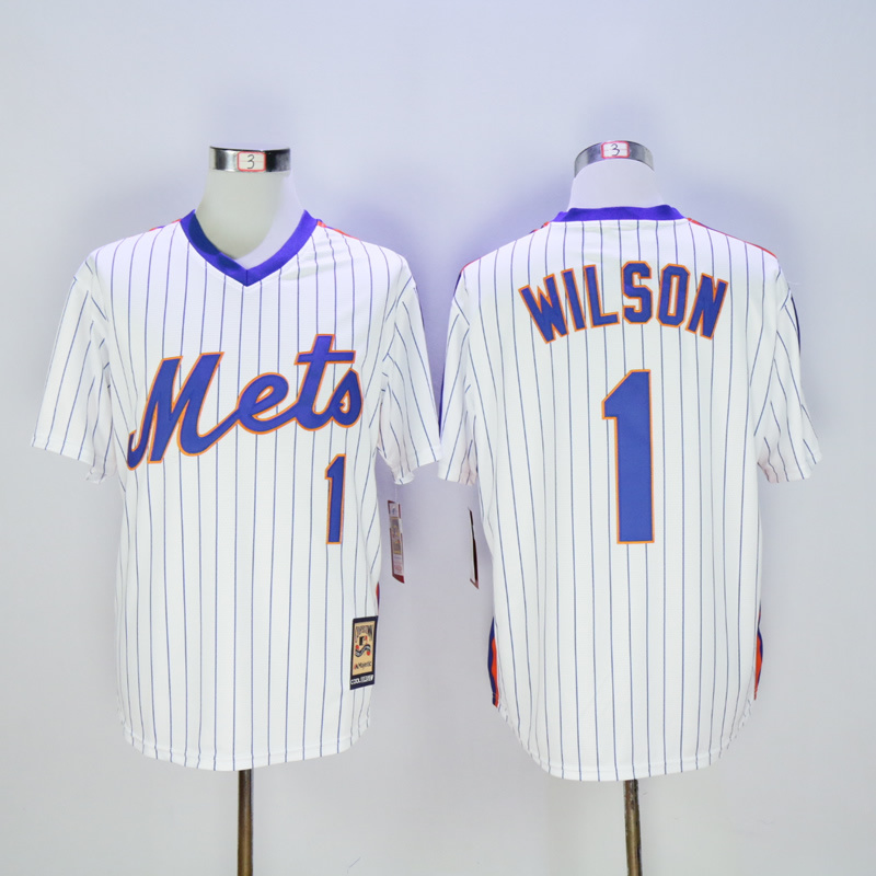 MLB New York Mets #1 Wilson White Pullover Throwback Jersey