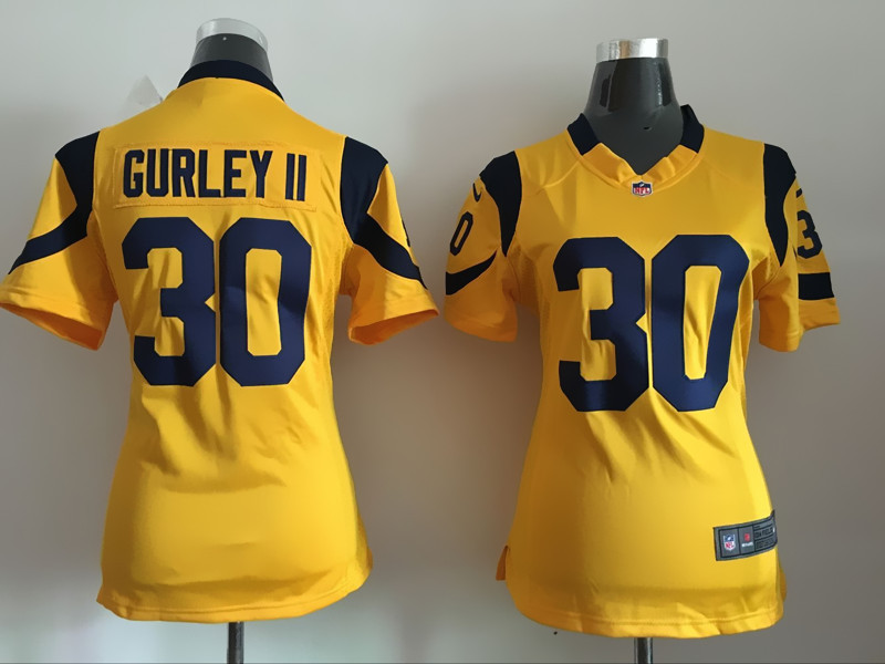 Women Los Angeles Rams #30 Gurley II Yellow Jersey
