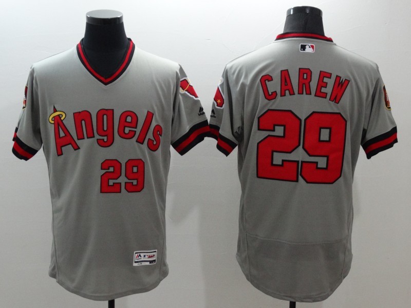 Majestic MLB Los Angeles Angels #29 Carew Grey Pullover Jersey