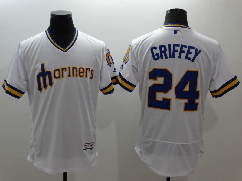 Majestic MLB Seattle Mariners #24 Griffey White Elite Jersey