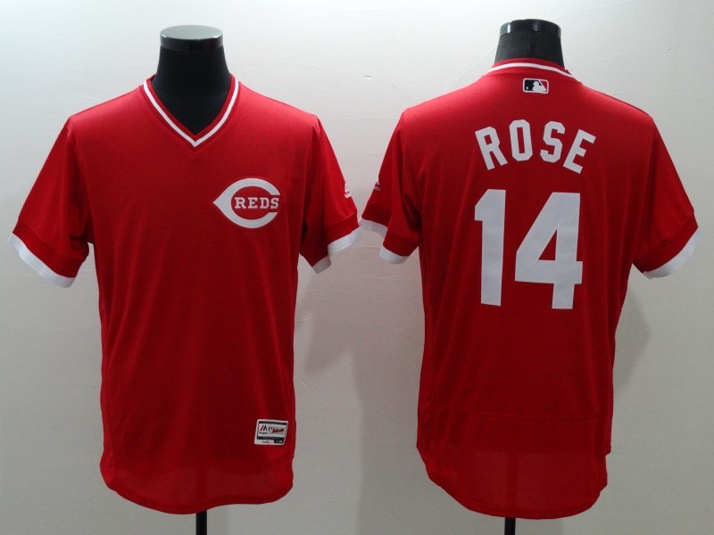 Majestic MLB Cincinnati Reds #14 Rose Red Pullover Jersey