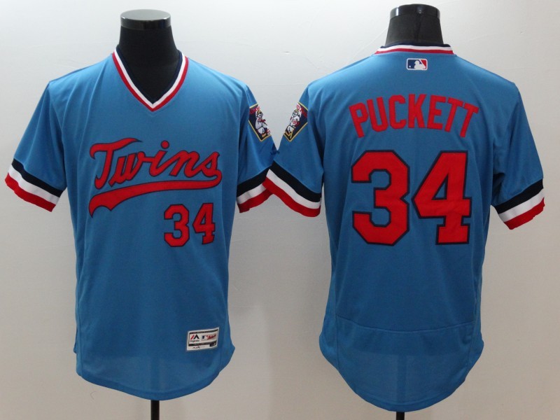 Majestic MLB Minnesota Twins #34 Puckett Blue Pullover Elite Jersey