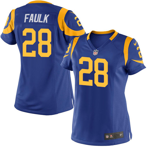Women Los Angeles Rams #28 Marshall Faulk Royal Blue Jersey
