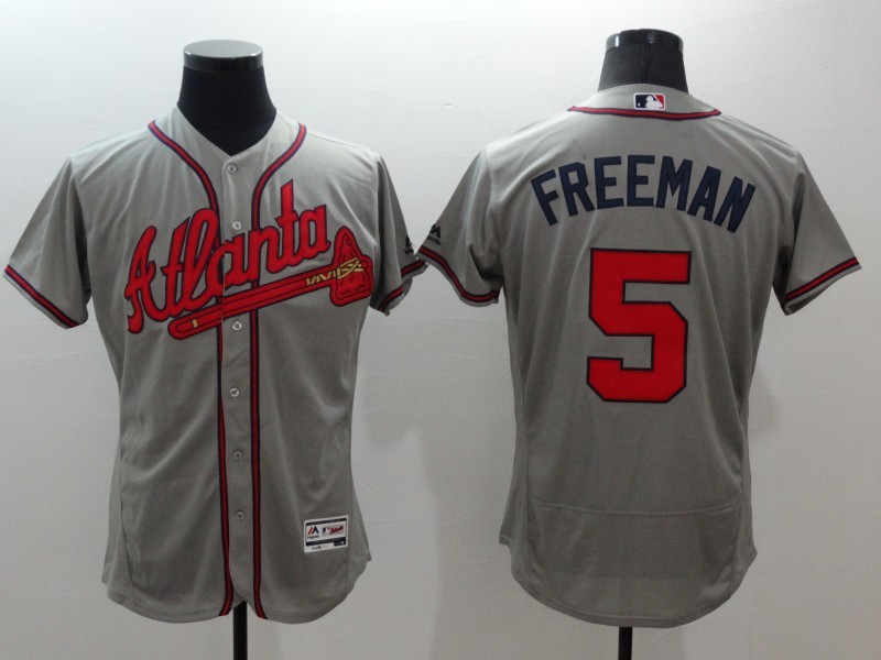 Majestic MLB Atlanta Braves #5 Freeman Grey Elite Jersey