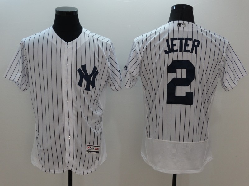 Majestic MLB New York Yankees #2 Jeter White Elite Jersey