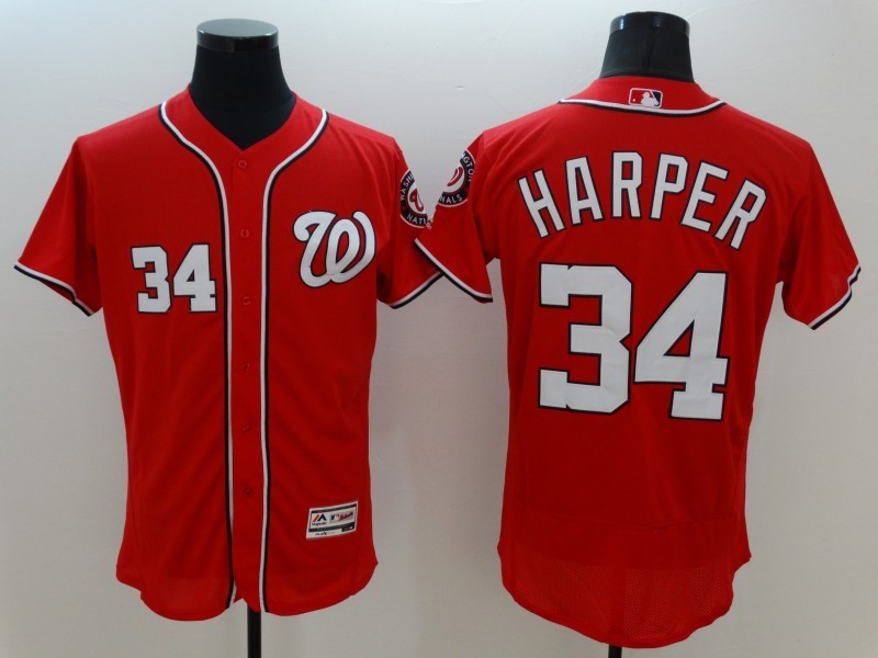 Majestic MLB Washington Nationals #34 Harper Red Elite Jersey