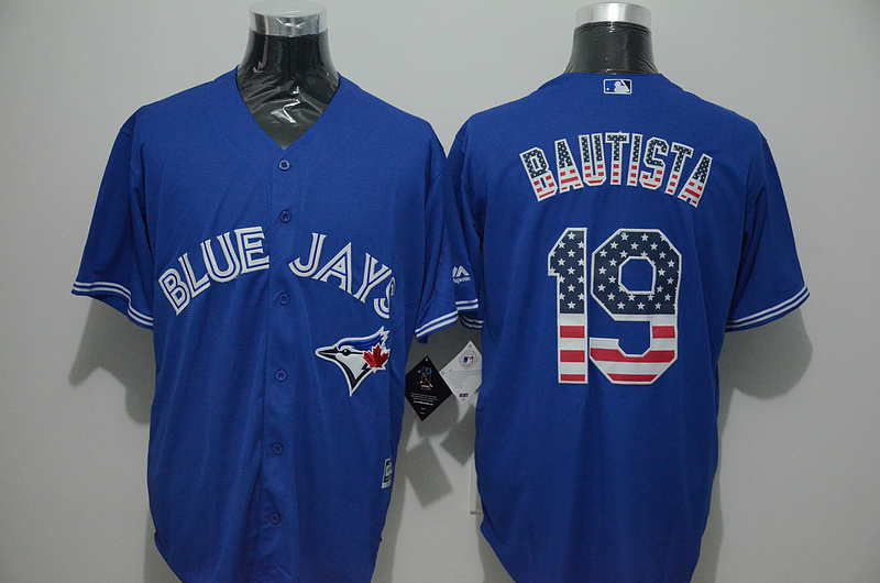 Majestic MLB Toronto Blue Jays #19 Bautista Blue USA Flag Jersey