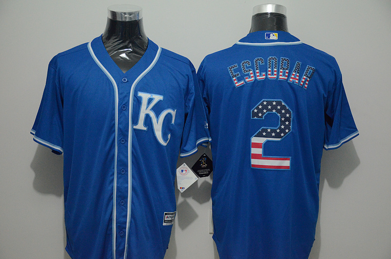 Majestic MLB Kansas City Chiefs #2 Escobar Blue USA Flag Jersey