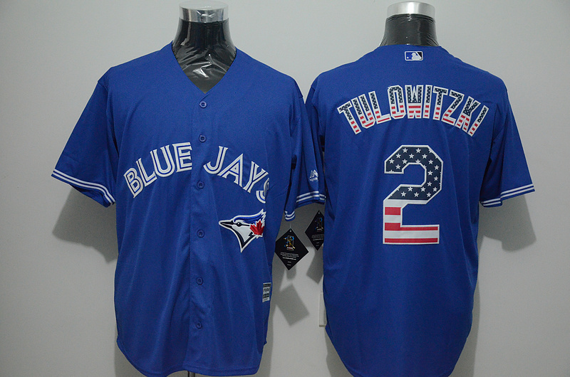 Majestic MLB Toronto Blue Jays #2 Tulowitzki Blue USA Flag Jersey