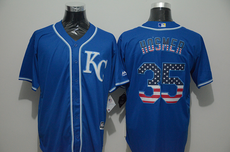 Majestic MLB Kansas City Chiefs #35 Hosmer Blue USA Flag Jersey