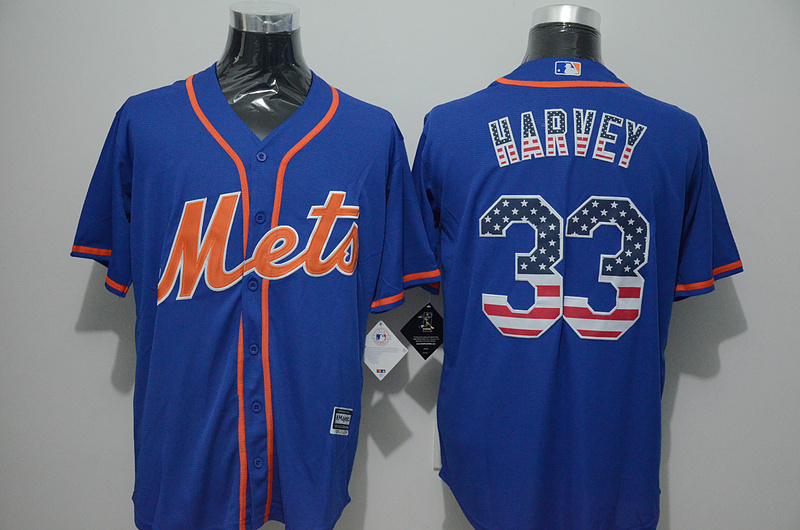 Majestic MLB New York Mets #33 Harvey Blue USA Flag Jersey