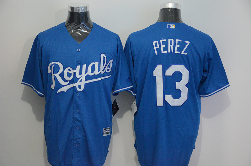 Majestics MLB Kansas City Royals #13 Perez Blue Jersey