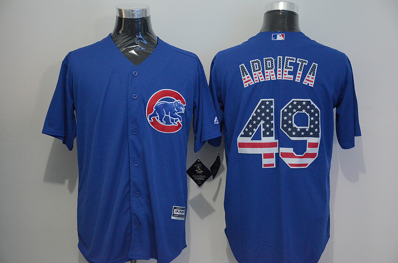 Majestic MLB Chicago Cubs #49 Arrieta Blue USA Flag Jersey