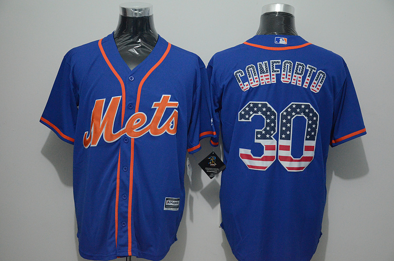 Majestic MLB New York Mets #30 Conforto Blue USA Flag Jersey