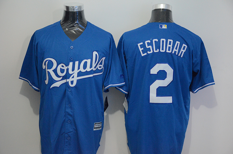 Majestics MLB Kansas City Royals #2 Escobar Blue Jersey
