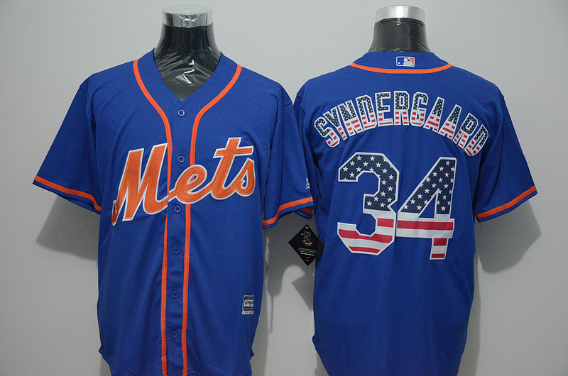 Majestic MLB New York Mets #34 Syndergaard Blue USA Flag Jersey
