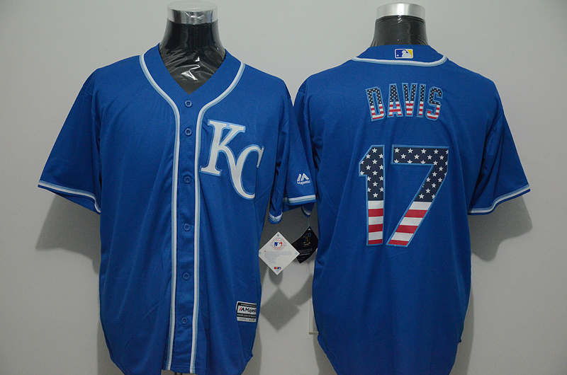 Majestic MLB Kansas City Chiefs #17 Davis Blue USA Flag Jersey