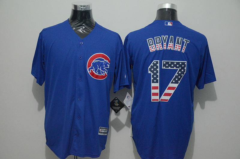 Majestic MLB Chicago Cubs #17 Bryant Blue USA Flag Jersey