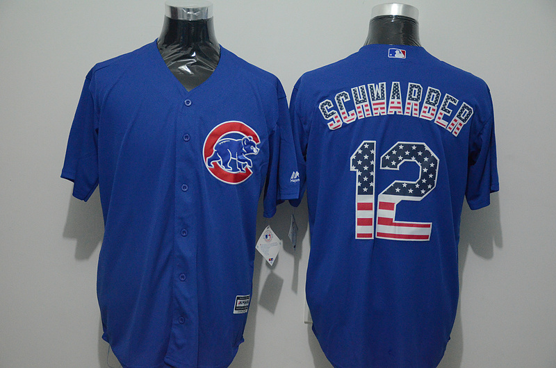 Majestic MLB Chicago Cubs #12 Schwarber Blue USA Flag Jersey