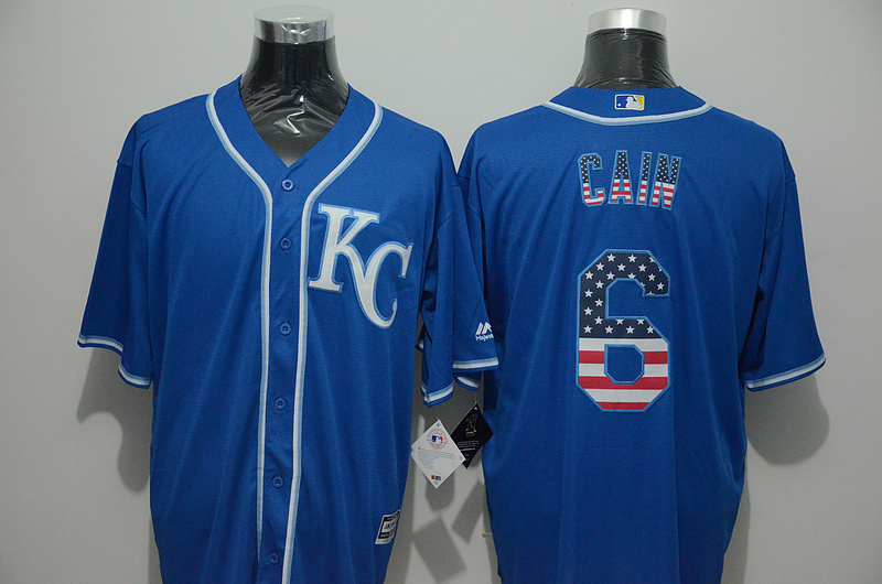 Majestic MLB Kansas City Chiefs #6 Cain Blue USA Flag Jersey