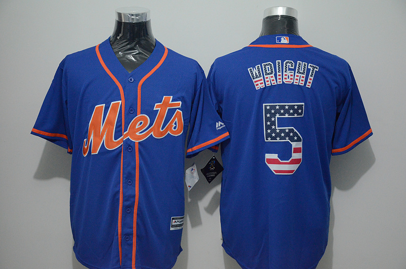 Majestic MLB New York Mets #5 Wright Blue USA Flag Jersey