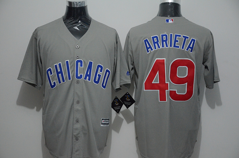 Majestic MLB Chicago Cubs #49 Arrieta Grey Elite Jersey