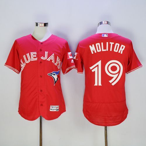 Majestics MLB Toronto Blue Jays #19 Paul Molitor Red Jersey
